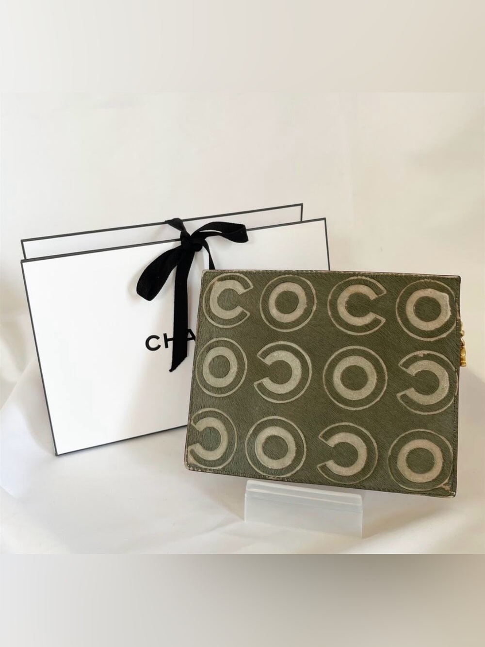 ✨ RARE Vintage Chanel Moss Green Haraco "COCO" Mini Pouch